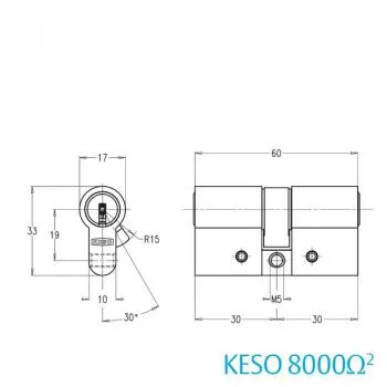 Doppelzylinder KESO 8000 Omega² mit hohem Aufbohrschutz 81.D15