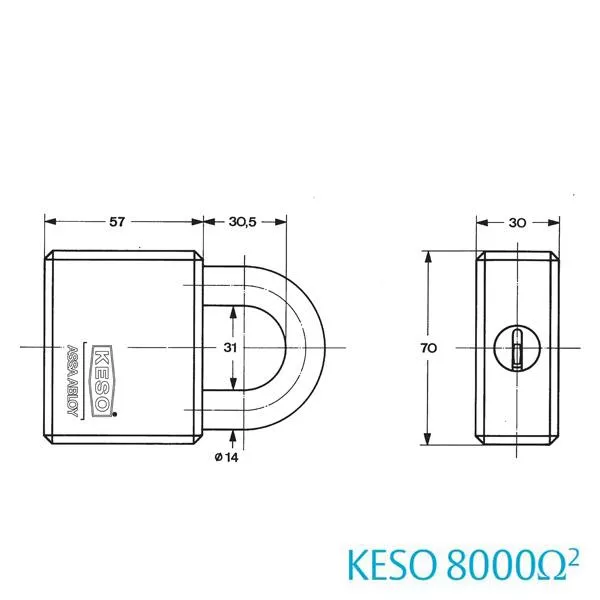 Vorhangschloss KESO 8000 Omega² mit Bügeldurchmesser 8mm 82.042